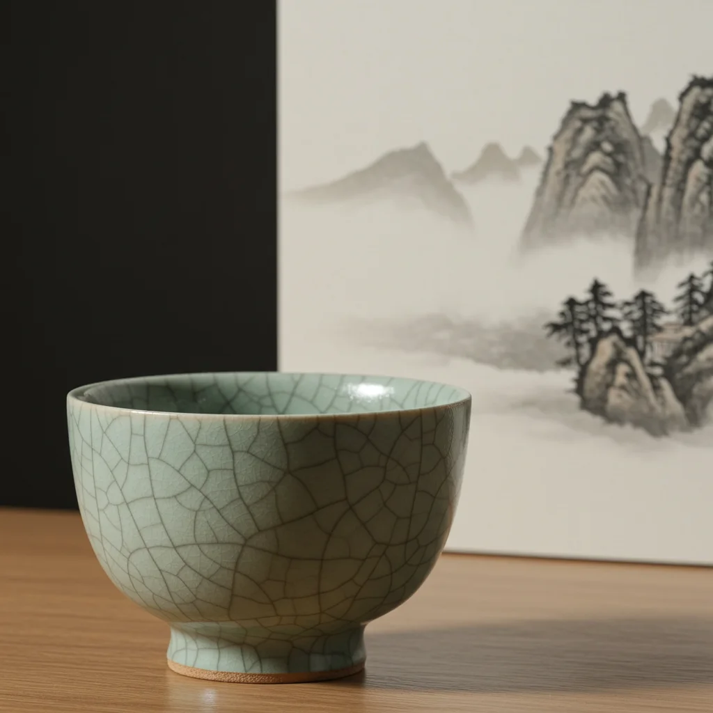 The Timeless Elegance of Chinese Porcelain: From Ancient Origins to Modern Masterpieces 7 a serene song era celadon teacup with crackled glaze