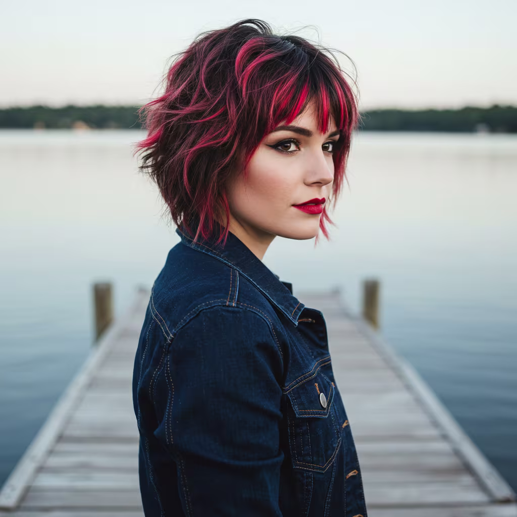 Trendy Short Hairstyles for Women in 2025: Bold, Chic, and Effortless 10 a woman with a short layered shag haircut featuring wispy bangs